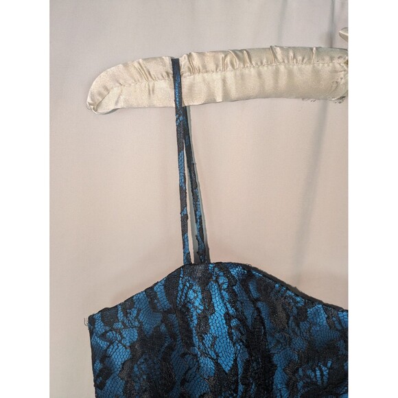 Vintage Deb Dress 7/8 Junior's Blue Lace Overlay Spaghetti Strap Mini Prom Hoco - Picture 4 of 9